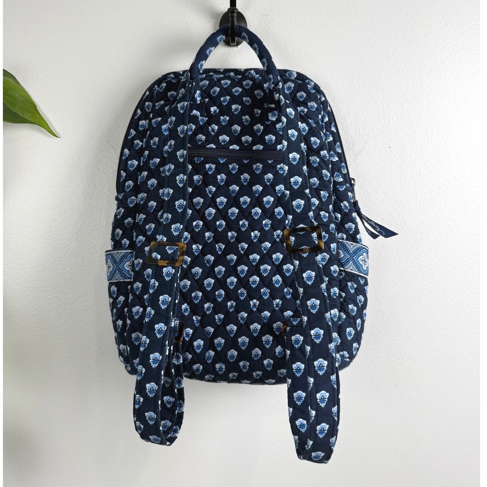 Vera Bradley Mini Backpack Navy Blue Quilted Floral Cotton Adjustable Straps - Picture 2 of 15